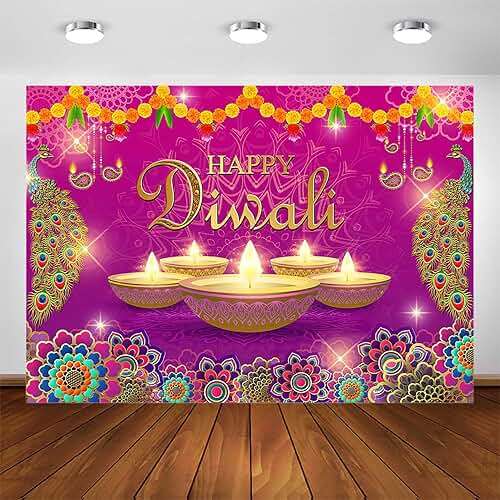 Avezano Happy Diwali Backdrop Indian Festival of Light Party Decorations Pooja Diwali Home Photo Booth Background Banner Decor (7x5ft) - Image 1
