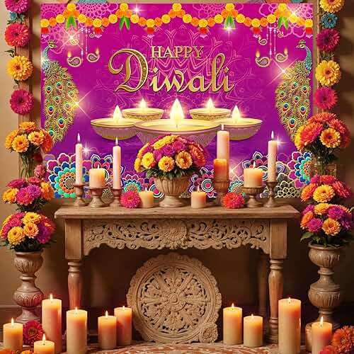 Avezano Happy Diwali Backdrop Indian Festival of Light Party Decorations Pooja Diwali Home Photo Booth Background Banner Decor (7x5ft) - Image 2
