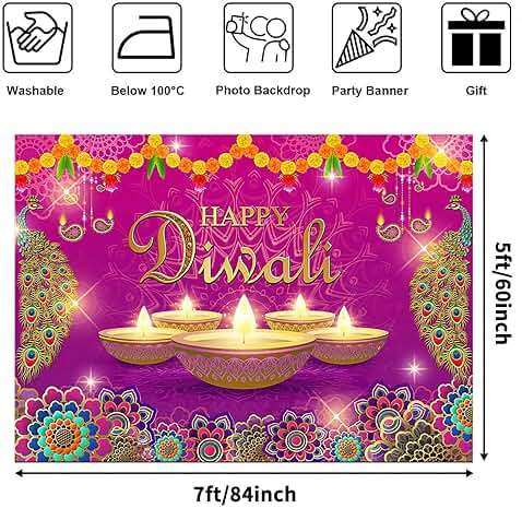 Avezano Happy Diwali Backdrop Indian Festival of Light Party Decorations Pooja Diwali Home Photo Booth Background Banner Decor (7x5ft) - Image 3