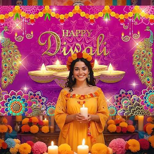 Avezano Happy Diwali Backdrop Indian Festival of Light Party Decorations Pooja Diwali Home Photo Booth Background Banner Decor (7x5ft) - Image 4