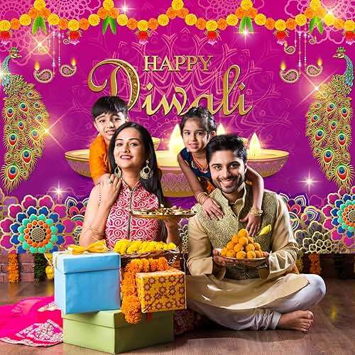 Avezano Happy Diwali Backdrop Indian Festival of Light Party Decorations Pooja Diwali Home Photo Booth Background Banner Decor (7x5ft) - Image 5