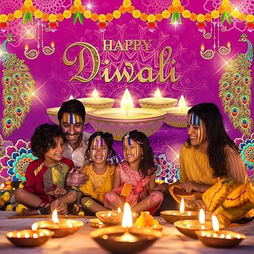 Avezano Happy Diwali Backdrop Indian Festival of Light Party Decorations Pooja Diwali Home Photo Booth Background Banner Decor (7x5ft) - Image 6