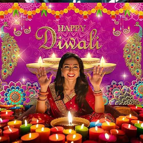 Avezano Happy Diwali Backdrop Indian Festival of Light Party Decorations Pooja Diwali Home Photo Booth Background Banner Decor (7x5ft) - Image 7
