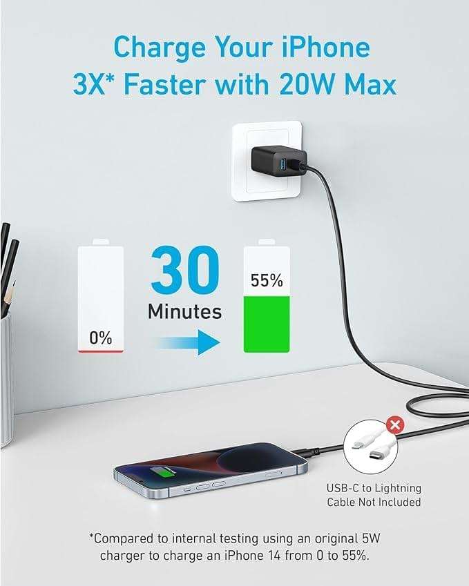 Anker iPhone Charger, 2-Pack 20W Fast USB C Charger Block, Type C Charger Fast Charging for iPhone 17/17 Pro Max/16 Series/iPad Pro and More (Black, 2 Pack & 2 Cable) - Image 5