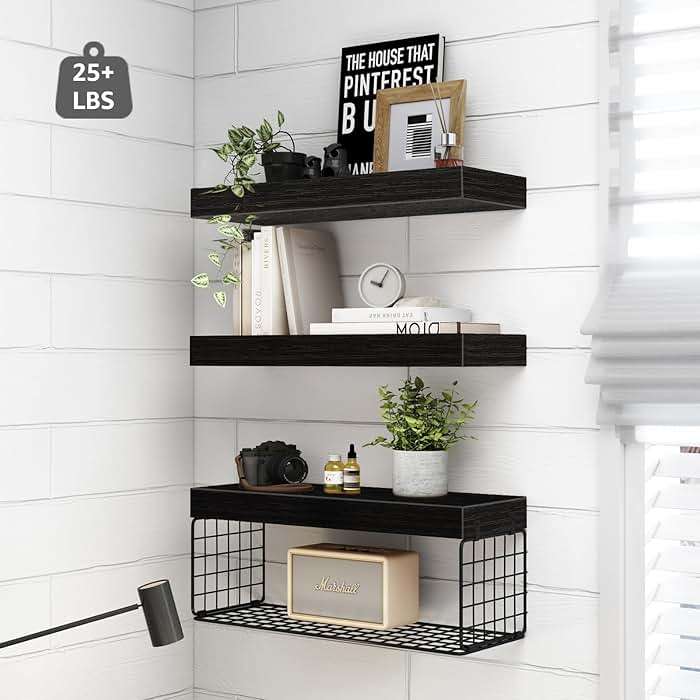QEEIG Bathroom Shelves Over Toilet - Wall Mounted Floating Shelves Toilet Paper Storage Small Farmhouse Decor Shelf 16 inch Set of 3, Black (019-B3) - Image 4