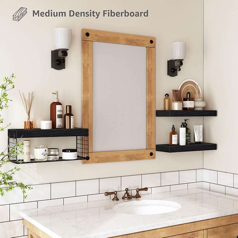 QEEIG Bathroom Shelves Over Toilet - Wall Mounted Floating Shelves Toilet Paper Storage Small Farmhouse Decor Shelf 16 inch Set of 3, Black (019-B3) - Image 5