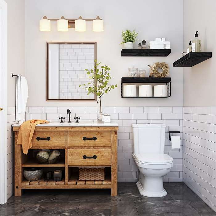 QEEIG Bathroom Shelves Over Toilet - Wall Mounted Floating Shelves Toilet Paper Storage Small Farmhouse Decor Shelf 16 inch Set of 3, Black (019-B3) - Image 6