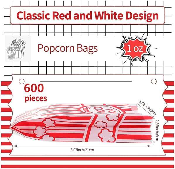 VOISEN Paper Popcorn Bags,600 Pack 1oz Popcorn Bags Individual Servings, Popcorn Bag Bulk for Popcorn Machine,Movie Nights Pop Corn Bags - Image 3