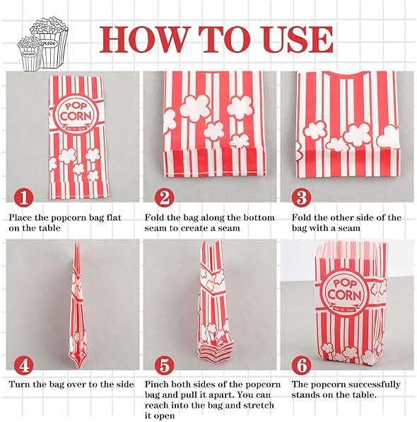 VOISEN Paper Popcorn Bags,600 Pack 1oz Popcorn Bags Individual Servings, Popcorn Bag Bulk for Popcorn Machine,Movie Nights Pop Corn Bags - Image 6