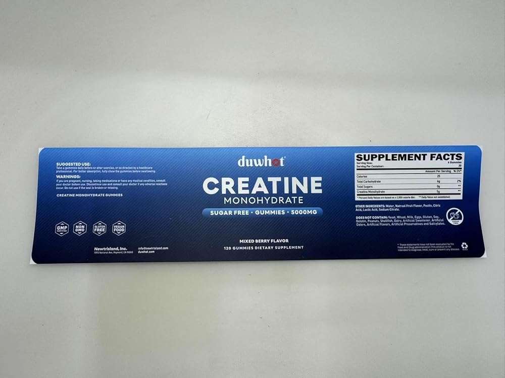 duwhot Creatine Monohydrate Gummies for Men, Creatine Monohydrate Chewables 5g Per Serving, Vegan, Sugar Free, Mixberry Flavor, 120 Count - Image 8