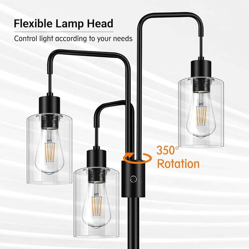 BoostArea Industrial Floor Lamp for Living Room,Glass Lampshade,Modern Stand Up Lamp with 3 Light,Simple Design Floor Lamp for Bedroom, Living Room, Office, Kids Room, Reading - Image 2