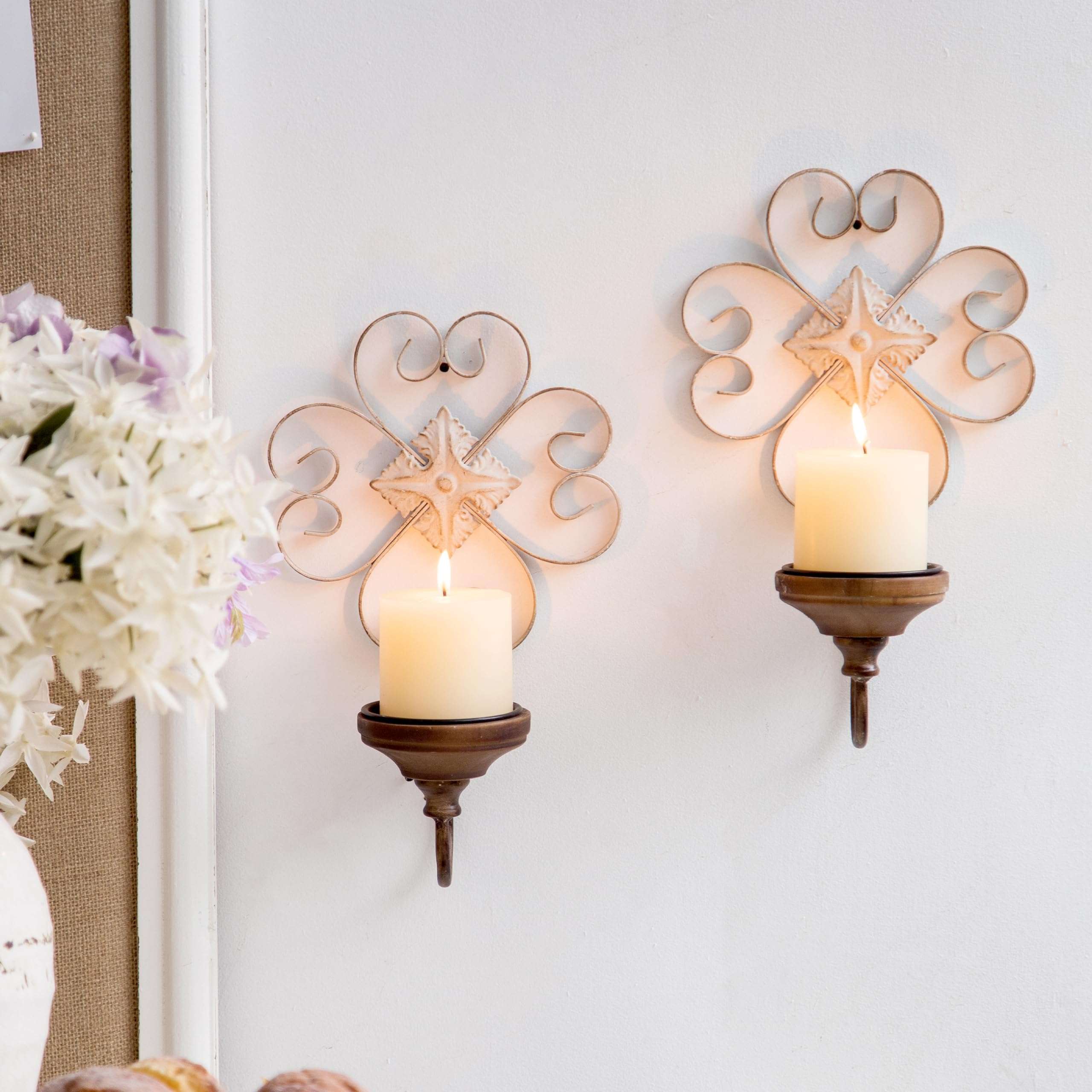 SOFE Antique Wall Candle Sconces Set of Two, Wrought Iron Candle Wall Sconce, Rustic Hanging Candle Holder Pillar, Farmhouse Metal Decor for Living Room, Dining Room, Bathroom, Brown - Image 1