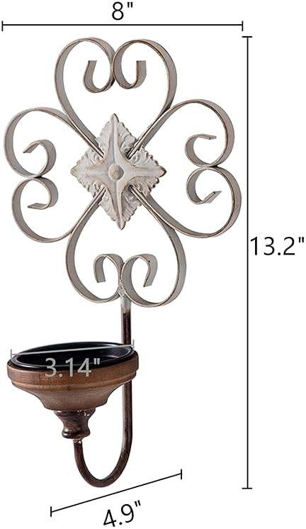 SOFE Antique Wall Candle Sconces Set of Two, Wrought Iron Candle Wall Sconce, Rustic Hanging Candle Holder Pillar, Farmhouse Metal Decor for Living Room, Dining Room, Bathroom, Brown - Image 2