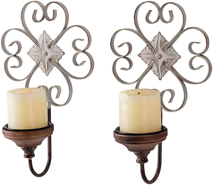SOFE Antique Wall Candle Sconces Set of Two, Wrought Iron Candle Wall Sconce, Rustic Hanging Candle Holder Pillar, Farmhouse Metal Decor for Living Room, Dining Room, Bathroom, Brown - Image 3