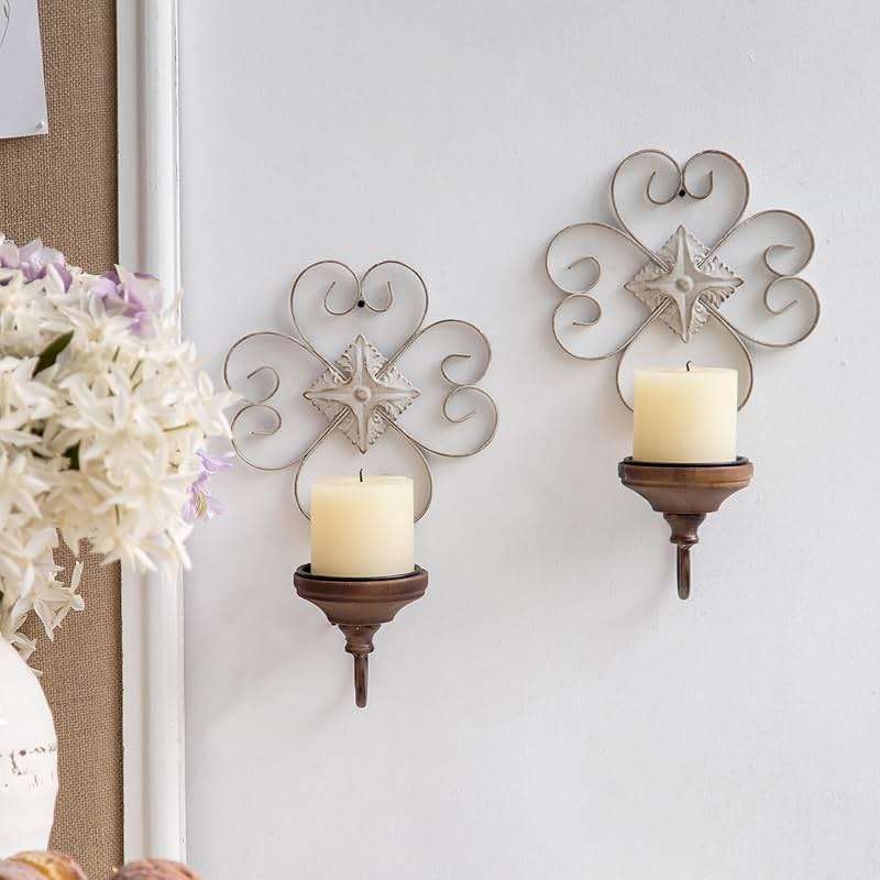 SOFE Antique Wall Candle Sconces Set of Two, Wrought Iron Candle Wall Sconce, Rustic Hanging Candle Holder Pillar, Farmhouse Metal Decor for Living Room, Dining Room, Bathroom, Brown - Image 4