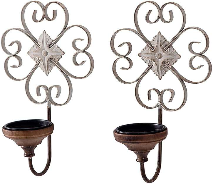 SOFE Antique Wall Candle Sconces Set of Two, Wrought Iron Candle Wall Sconce, Rustic Hanging Candle Holder Pillar, Farmhouse Metal Decor for Living Room, Dining Room, Bathroom, Brown - Image 5