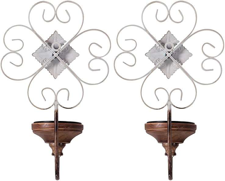 SOFE Antique Wall Candle Sconces Set of Two, Wrought Iron Candle Wall Sconce, Rustic Hanging Candle Holder Pillar, Farmhouse Metal Decor for Living Room, Dining Room, Bathroom, Brown - Image 6