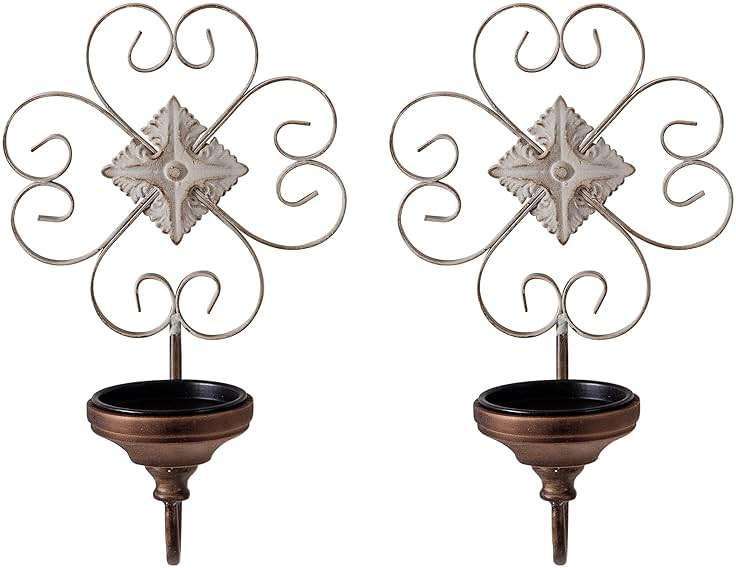 SOFE Antique Wall Candle Sconces Set of Two, Wrought Iron Candle Wall Sconce, Rustic Hanging Candle Holder Pillar, Farmhouse Metal Decor for Living Room, Dining Room, Bathroom, Brown - Image 7