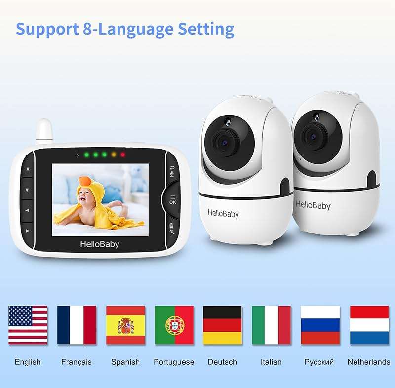 HelloBaby Video Baby Monitor with 2 Cameras and Audio. Baby Monitor with Remote Pan/Tilt/Zoom, VOX Mode, Night Vision, 2-Way Talk, 8 Lullabies - Image 6