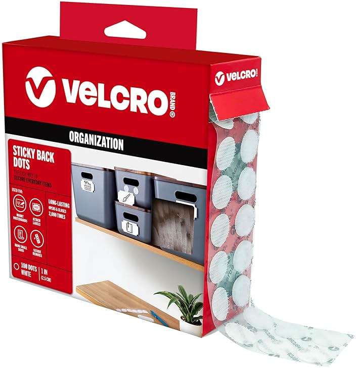 VELCRO Brand Large 1 Inch Dots with Adhesive | 100pk Circles | Stick On Round Hook and Loop Tape | Kindergarten Classroom Must Haves | Office Organization Essentials | White - Image 1