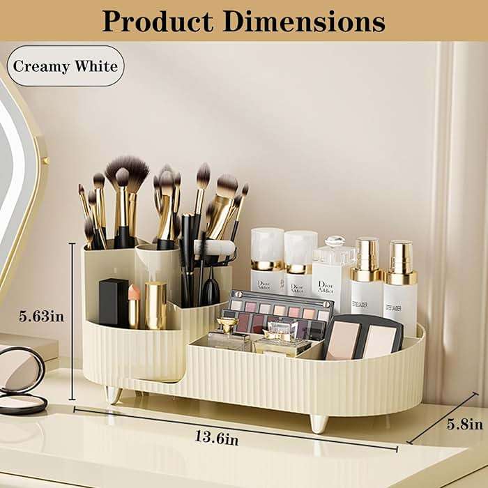 Rotating Makeup Organizer for Vanity with Brush Holder, Cosmetic Makeup Storage Organizer, Large Spinning Makeup Skincare Organizer, Countertop Makeup Perfume Organizer, Lotions Display Case Ivory - Image 2