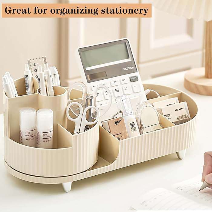 Rotating Makeup Organizer for Vanity with Brush Holder, Cosmetic Makeup Storage Organizer, Large Spinning Makeup Skincare Organizer, Countertop Makeup Perfume Organizer, Lotions Display Case Ivory - Image 5