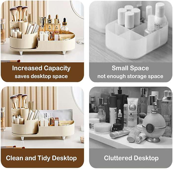 Rotating Makeup Organizer for Vanity with Brush Holder, Cosmetic Makeup Storage Organizer, Large Spinning Makeup Skincare Organizer, Countertop Makeup Perfume Organizer, Lotions Display Case Ivory - Image 6