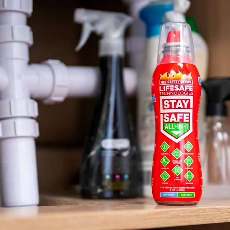 LifeSafe Technologies StaySafe All-in-1 Portable Fire Extinguishing Spray | Compact Fire Spray Smothers 10 Types of Fires | Non-Toxic, Non-Hazardous & Eco-Friendly for Home, Kitchen and Garage - Image 9