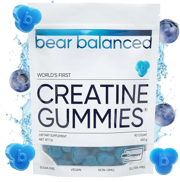 Bear Balanced Creatine Gummies for Men & Women - Creapure® Creatine Monohydrate, L-Theanine, L-Tyrosine & B12 for Muscle Growth, Strength, Focus, Energy & Health - Low Calorie, Sugar-Free, & Vegan - Image 1