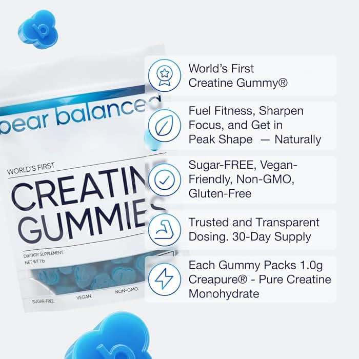 Bear Balanced Creatine Gummies for Men & Women - Creapure® Creatine Monohydrate, L-Theanine, L-Tyrosine & B12 for Muscle Growth, Strength, Focus, Energy & Health - Low Calorie, Sugar-Free, & Vegan - Image 2