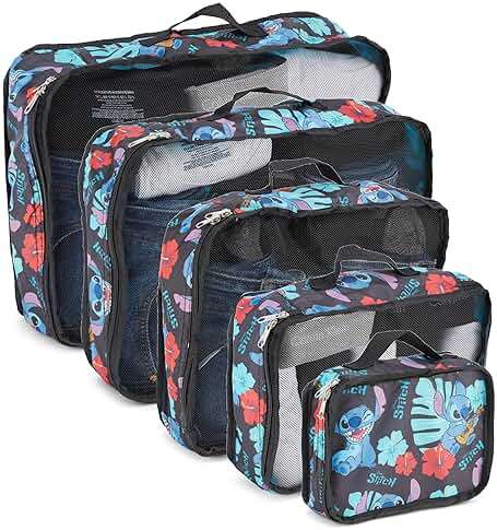Disney Minnie Mickey Stitch Packing Cubes - Winnie the Pooh, Princess Cinderella, Cars, Toy Story 5 Piece Packing Cubes Compression - Travel Essential - Luggage Suitcase Organizer Set - Image 1