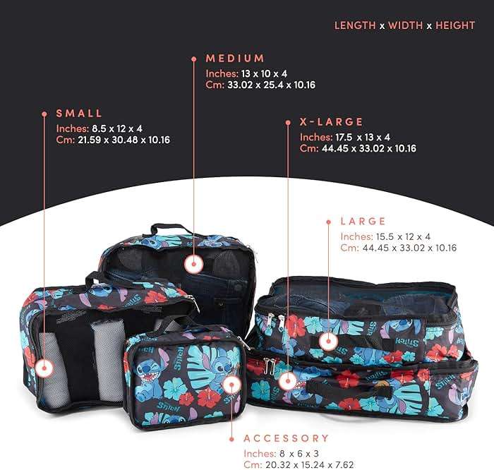 Disney Minnie Mickey Stitch Packing Cubes - Winnie the Pooh, Princess Cinderella, Cars, Toy Story 5 Piece Packing Cubes Compression - Travel Essential - Luggage Suitcase Organizer Set - Image 2