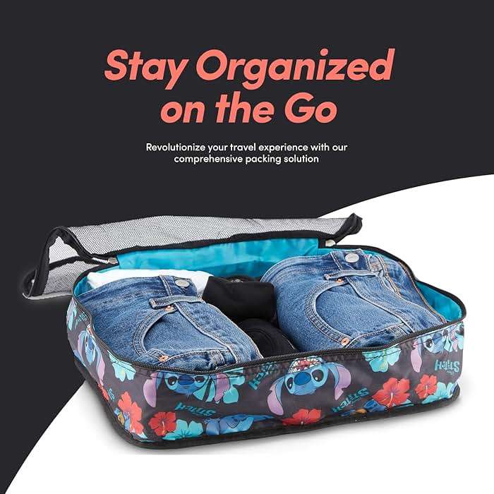 Disney Minnie Mickey Stitch Packing Cubes - Winnie the Pooh, Princess Cinderella, Cars, Toy Story 5 Piece Packing Cubes Compression - Travel Essential - Luggage Suitcase Organizer Set - Image 4