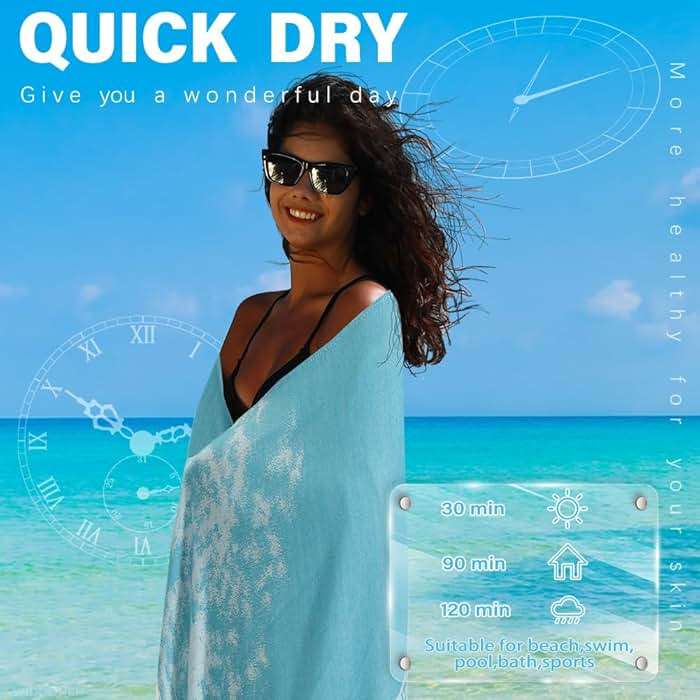 Widdonen Thin Turkish Beach Towel Lightweight Quick Dry Absorbent Cotton Bathroom Bath Pool Swim Towels Extra Large Oversized Sand Free Beach Accessories Essentials Cloud Gifts for Adult - Image 5