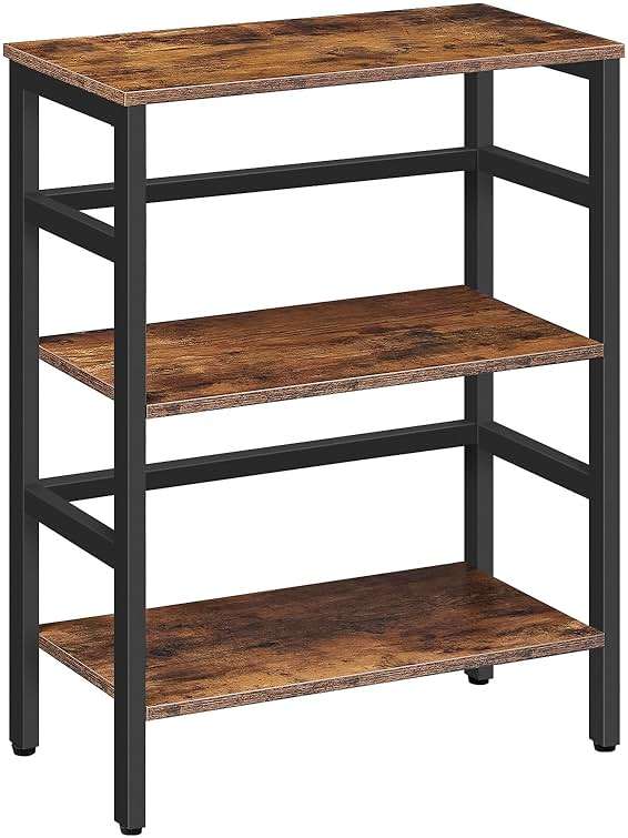 HOOBRO 3 Tier Bookshelf, 23.6" L Industrial Bookcase, Record Storage Rack with Side Fence, Storage Shelf with Metal Frame, Rustic Open Display Shelf for Living Room, Bedroom, Rustic Brown BF86CJ01G1 - Image 1