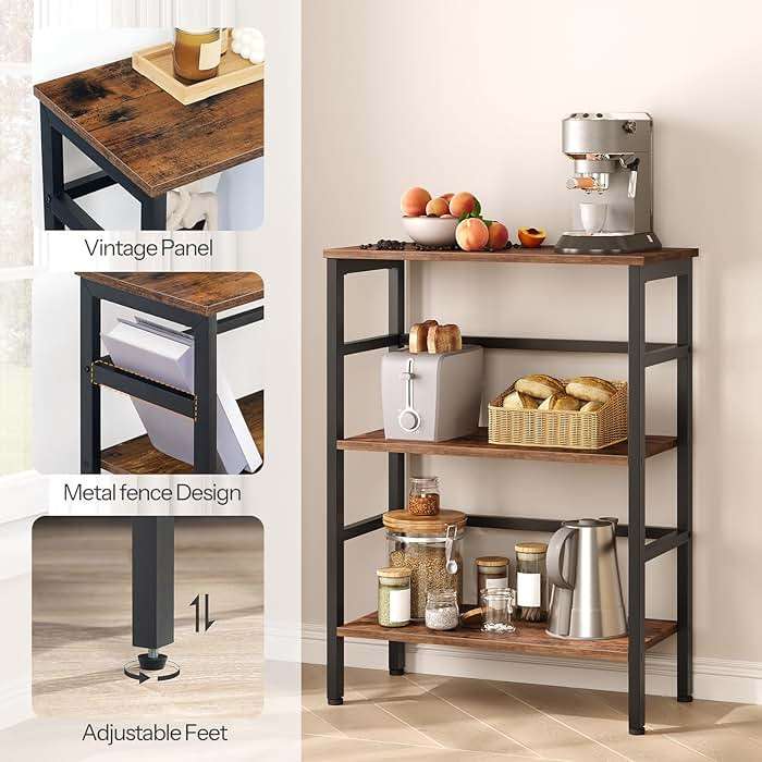 HOOBRO 3 Tier Bookshelf, 23.6" L Industrial Bookcase, Record Storage Rack with Side Fence, Storage Shelf with Metal Frame, Rustic Open Display Shelf for Living Room, Bedroom, Rustic Brown BF86CJ01G1 - Image 6