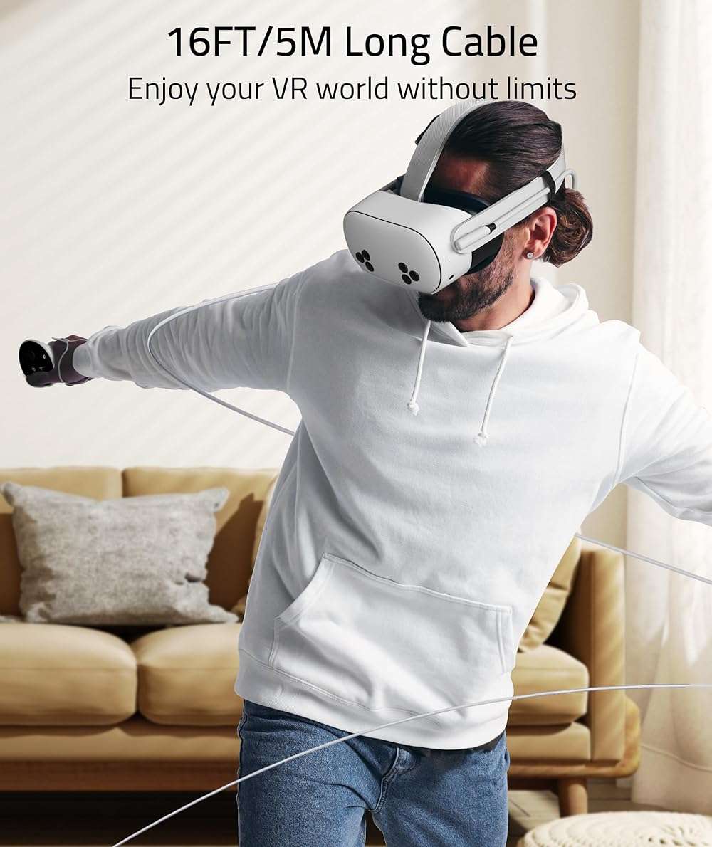 Syntech Link Cable 16FT Compatible with Oculus/Meta Quest 3/Quest 3S/Quest2/Pro/Pico 4 Accessories and PC/SteamVR, Upgraded Type C with USB 3.0 Adapter, High Speed Data Transfer Cord for VR Headset - Image 4