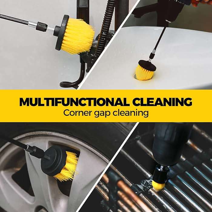 Holikme 8 Piece Drill Brush Attachments Set, Power Scrubber with Extend Long Attachment，Cleaning Supplies for Bathtub, Shower, Grout, Tile(Yellow) - Image 4