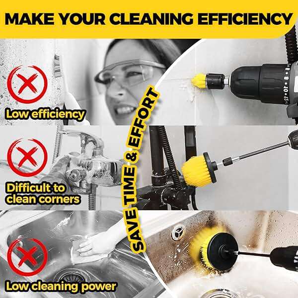 Holikme 8 Piece Drill Brush Attachments Set, Power Scrubber with Extend Long Attachment，Cleaning Supplies for Bathtub, Shower, Grout, Tile(Yellow) - Image 6