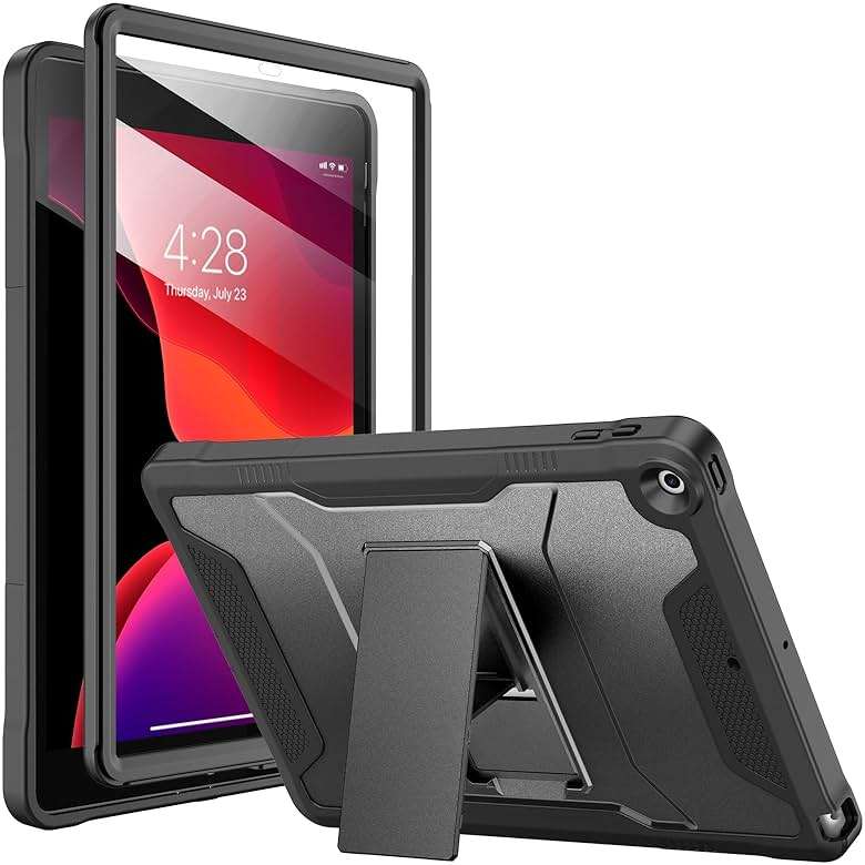 Soke Case for iPad 9th/8th/7th Generation 10.2-Inch (2021/2020/2019 Release), with Built-in Screen Protector and Kickstand, Rugged Full Body Protective Cover for Apple iPad 10.2 Inch - Black - Image 1