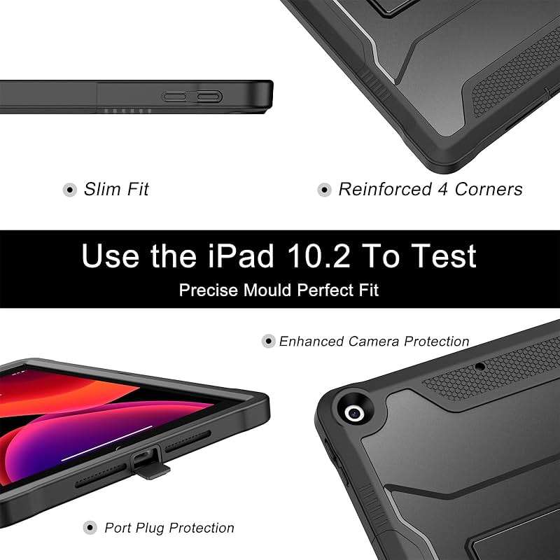 Soke Case for iPad 9th/8th/7th Generation 10.2-Inch (2021/2020/2019 Release), with Built-in Screen Protector and Kickstand, Rugged Full Body Protective Cover for Apple iPad 10.2 Inch - Black - Image 7