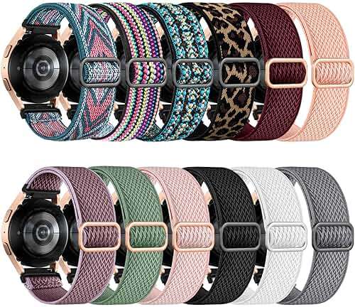 Easuny 12 Pack Stretchy Bands for Samsung Galaxy Watch 7 Band 6 5 4 Active 2 FE 40mm 44mm/Watch 6/4 Classic/5 Pro, Garmin Vivoactive 6/5/3/Forerunner 55/165, 20mm Elastic Watch Strap for Garmin Women - Image 1