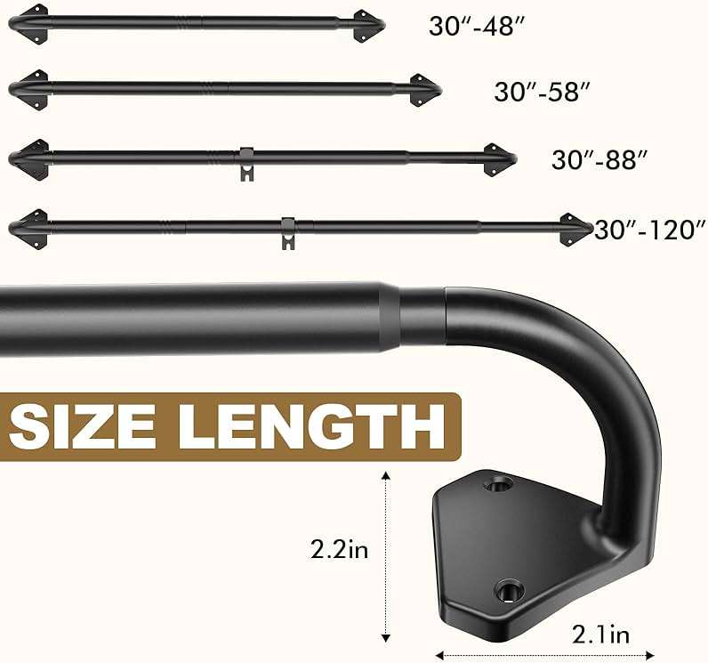 GXOACKJ Black Curtain Rods for Windows 28 to 60 inch, 5/8 inch Adjustable Wrap Around Blackout Curtain Rods for Bedroom & Outdoor - Image 3