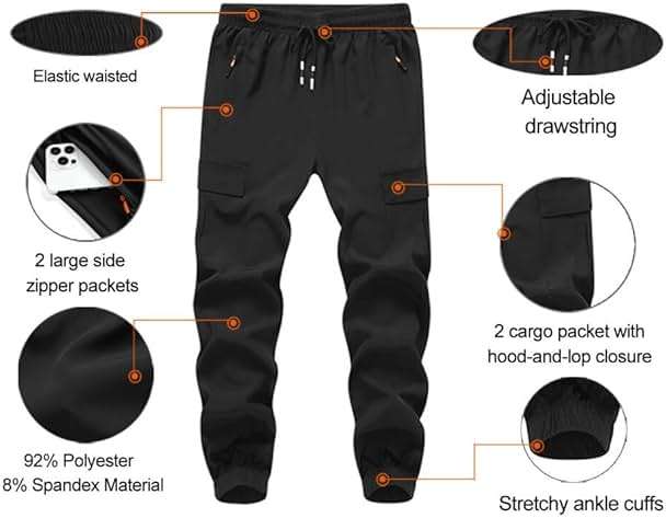 WaltZon Boy's Cargo Joggers Pants Youth Quick Dry Hiking Lightweight Pants for Sports Outdoor with Zipper Pockets - Image 2