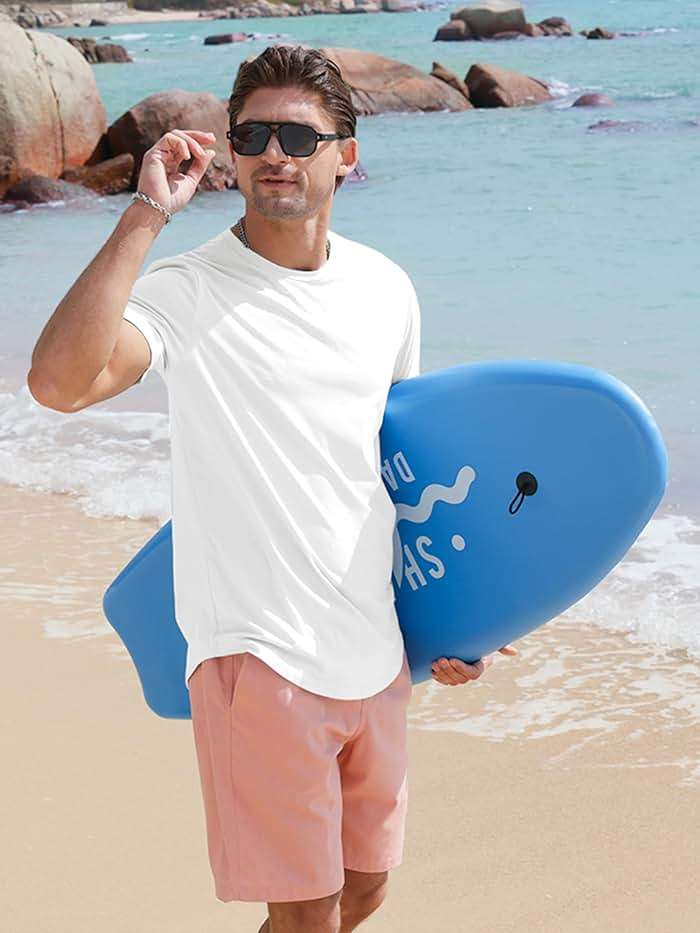 Comdecevis Mens Short Sleeve T-Shirts Crewneck Curved Hem Cotton Tees Hipster Hip Hop Longline Shirts - Image 3