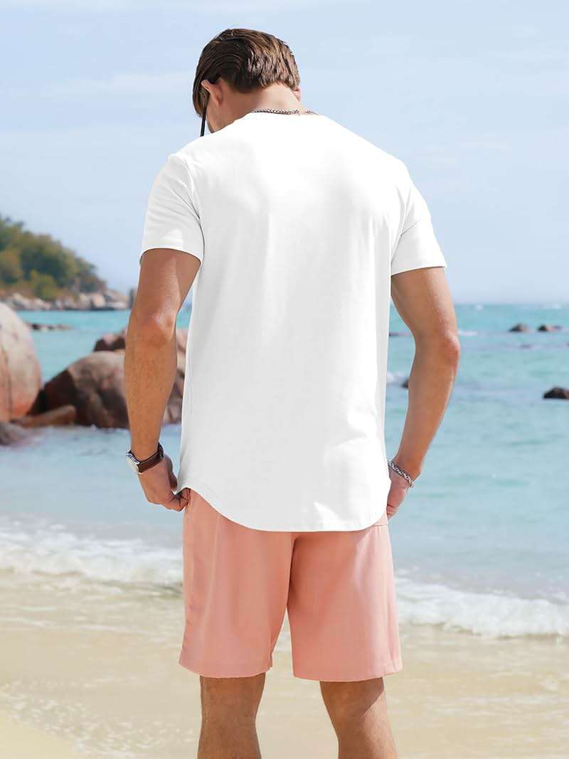 Comdecevis Mens Short Sleeve T-Shirts Crewneck Curved Hem Cotton Tees Hipster Hip Hop Longline Shirts - Image 4