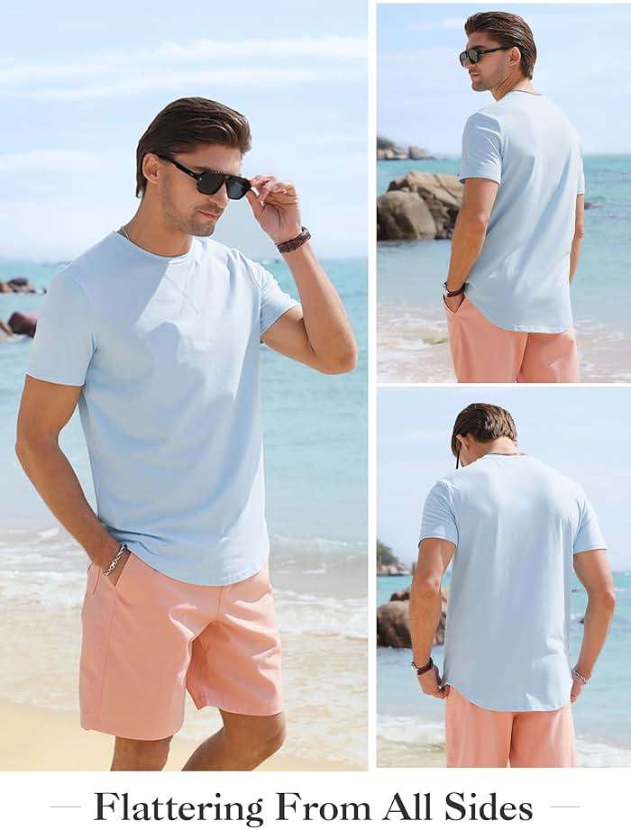 Comdecevis Mens Short Sleeve T-Shirts Crewneck Curved Hem Cotton Tees Hipster Hip Hop Longline Shirts - Image 7