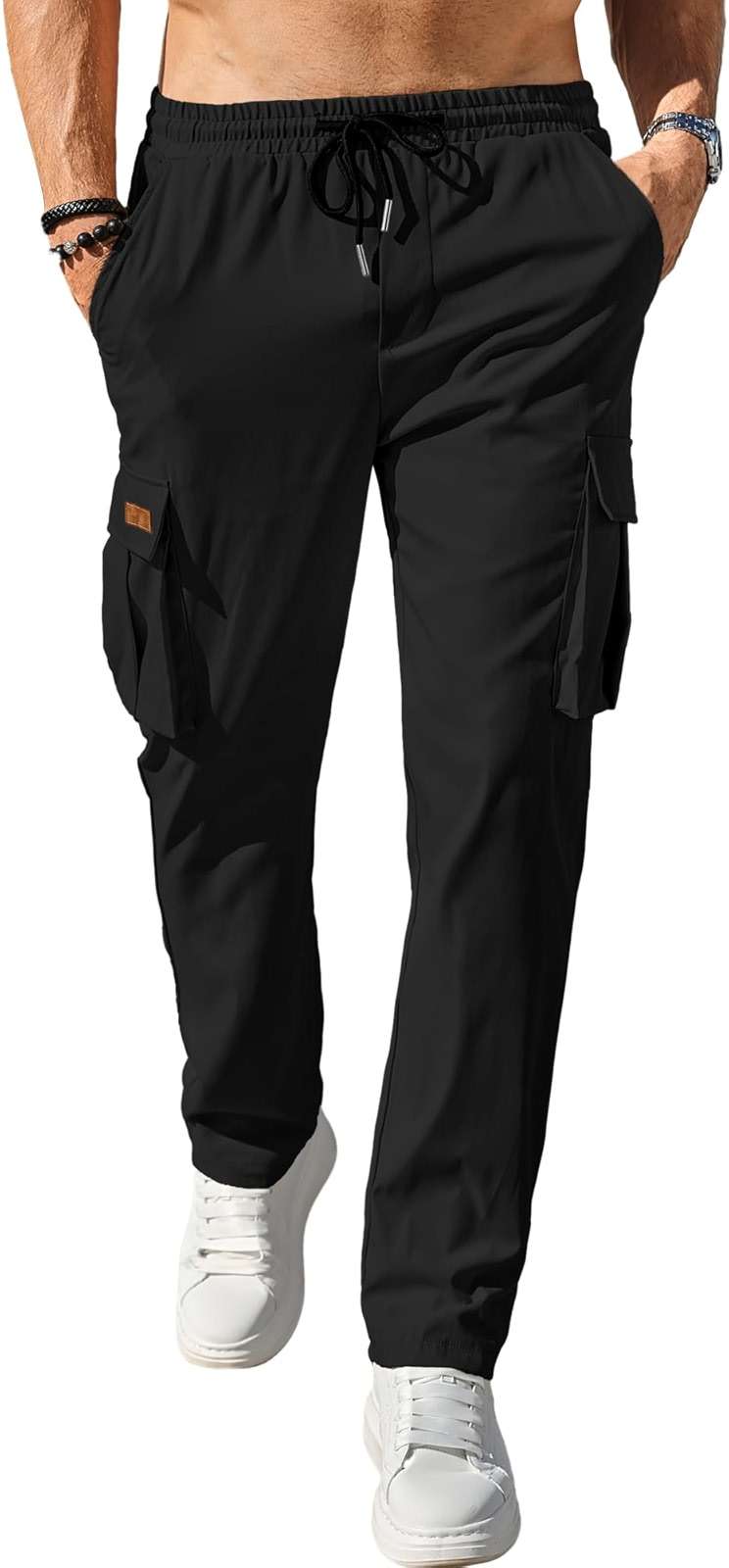 Comdecevis Men's Casual Cargo Pants Workout Joggers Stretch Sweatpants Hiking Drawstring Tactical Pants with Multi Pockets - Image 2