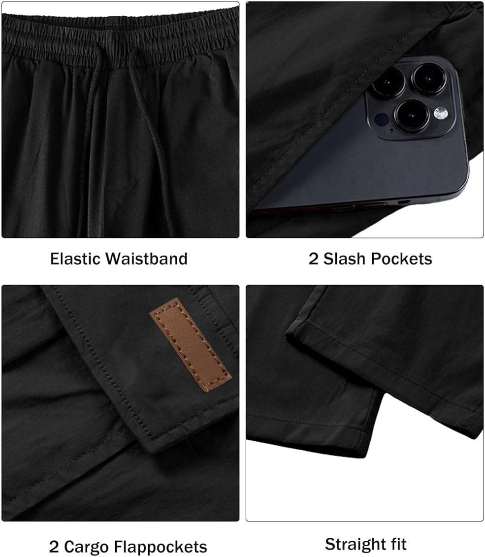 Comdecevis Men's Casual Cargo Pants Workout Joggers Stretch Sweatpants Hiking Drawstring Tactical Pants with Multi Pockets - Image 5