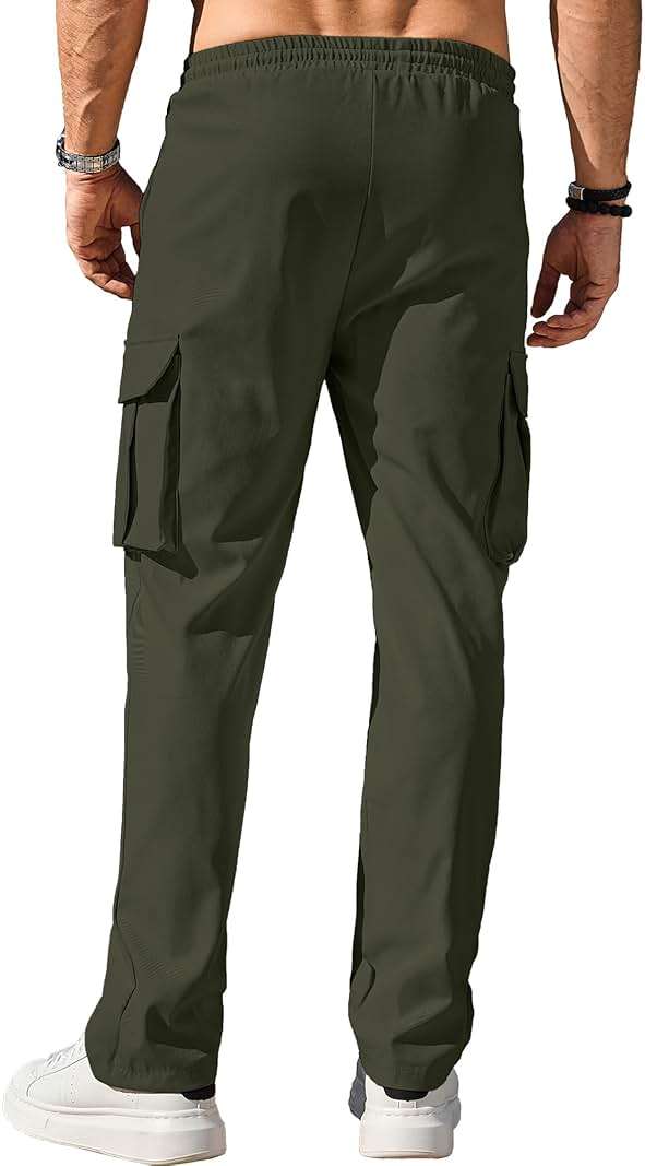 Comdecevis Men's Casual Cargo Pants Workout Joggers Stretch Sweatpants Hiking Drawstring Tactical Pants with Multi Pockets - Image 3